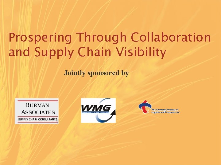 Prospering Through Collaboration and Supply Chain Visibility Jointly sponsored by 