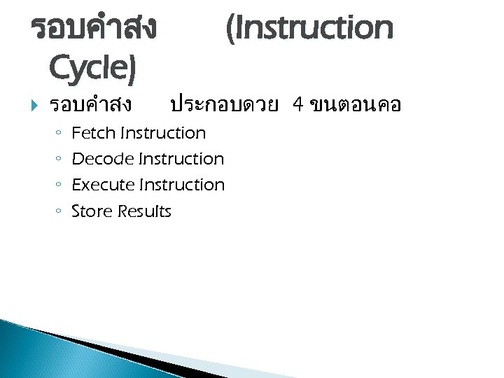 รอบคำสง Cycle) รอบคำสง ◦ ◦ (Instruction ประกอบดวย 4 ขนตอนคอ Fetch Instruction Decode Instruction Execute