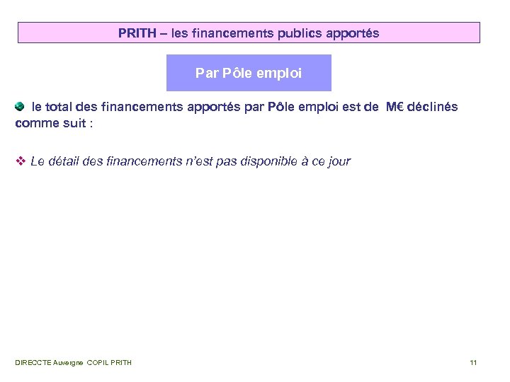 PRITH – les financements publics apportés Par Pôle emploi le total des financements apportés