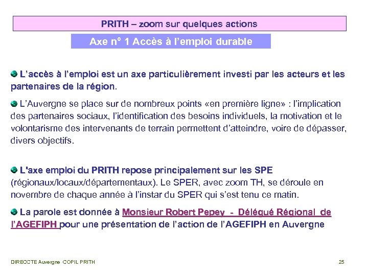 PRITH – zoom sur quelques actions Axe n° 1 Accès à l’emploi durable L’accès