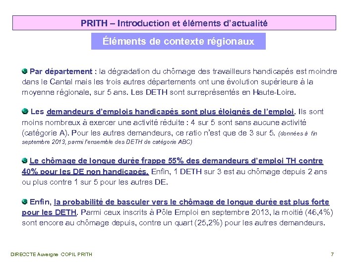 PRITH – Introduction et éléments d’actualité Éléments de contexte régionaux Par département : la