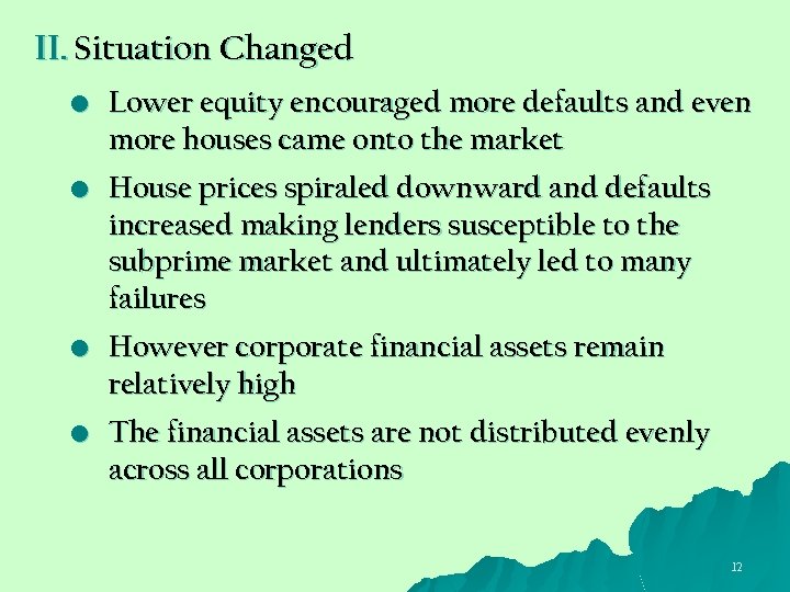 II. Situation Changed • Lower equity encouraged more defaults and even more houses came