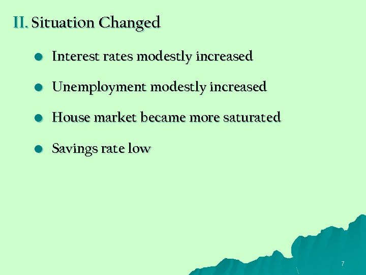 II. Situation Changed • Interest rates modestly increased • Unemployment modestly increased • House