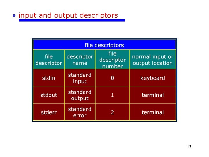  • input and output descriptors 17 