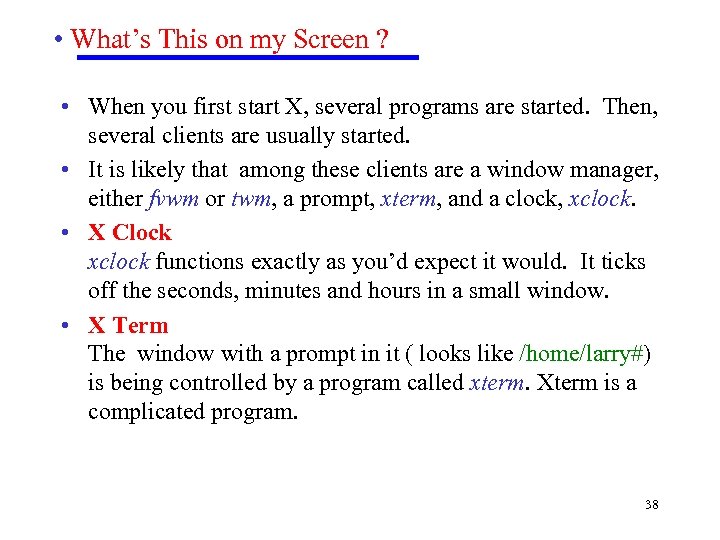  • What’s This on my Screen ? • When you first start X,