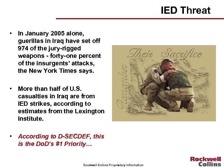 IED Threat • In January 2005 alone, guerillas in Iraq have set off 974