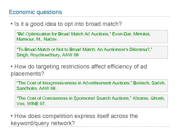 Economic questions • Is it a good idea to opt into broad match? “Bid
