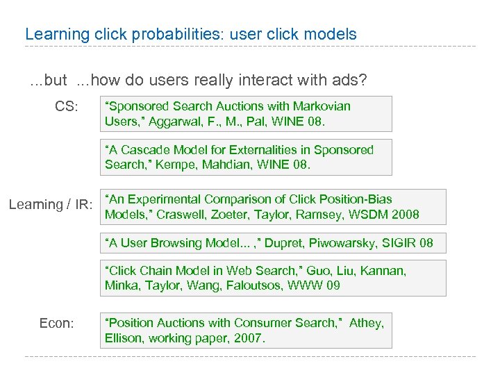 Learning click probabilities: user click models. . . but . . . how do