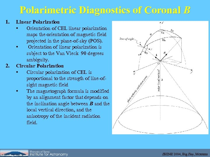 Polarimetric Diagnostics of Coronal B 1. 2. Linear Polarization • Orientation of CEL linear