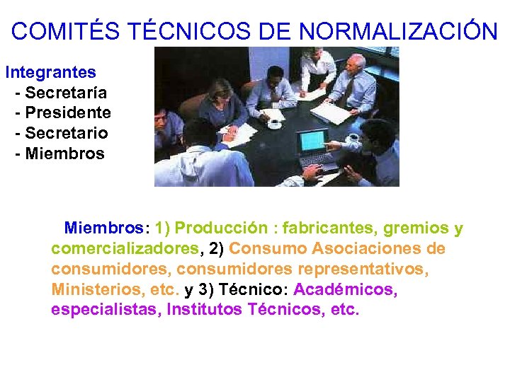 COMITÉS TÉCNICOS DE NORMALIZACIÓN Integrantes - Secretaría - Presidente - Secretario - Miembros: 1)