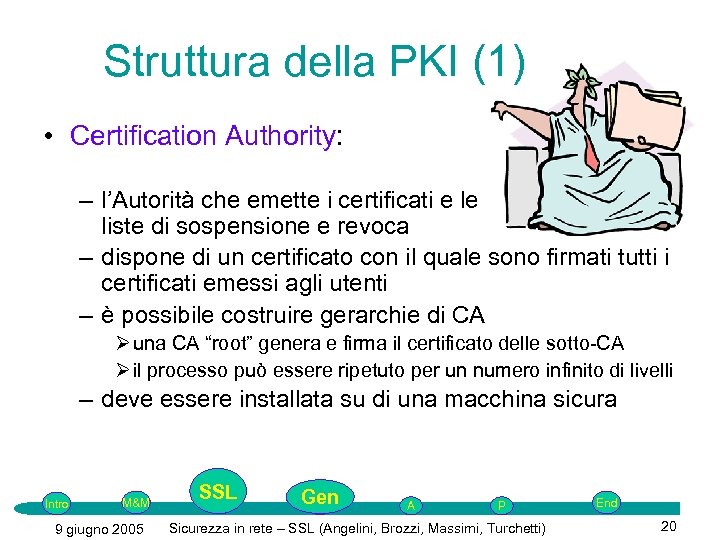 Struttura della PKI (1) • Certification Authority: – l’Autorità che emette i certificati e