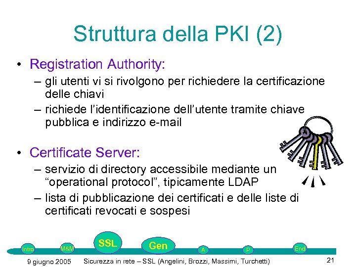 Struttura della PKI (2) • Registration Authority: – gli utenti vi si rivolgono per
