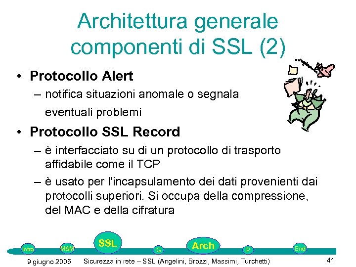 Architettura generale componenti di SSL (2) • Protocollo Alert – notifica situazioni anomale o