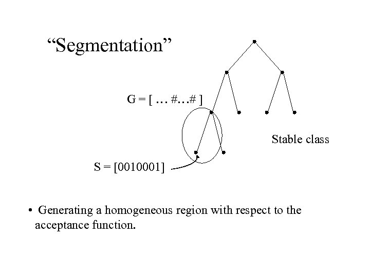 “Segmentation” G = [ … #…# ] Stable class S = [0010001] • Generating