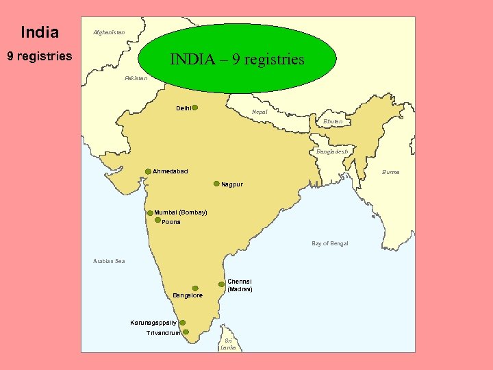 India Afghanistan 9 registries INDIA – 9 registries China Pakistan Delhi Nepal Bhutan Bangladesh