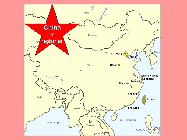 Russia Kazakhstan China 10 Mongolia registries Korea Beijing Tianjin Cixian Wuhan Jiashan Qidong County
