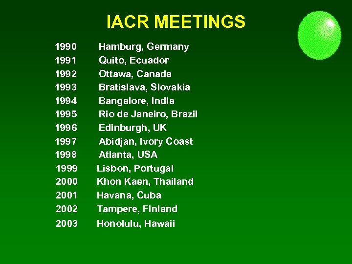 IACR MEETINGS 1990 1991 1992 1993 1994 1995 1996 1997 1998 1999 2000 2001