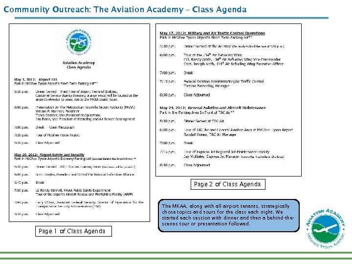 Community Outreach: The Aviation Academy – Class Agenda Page 2 of Class Agenda The