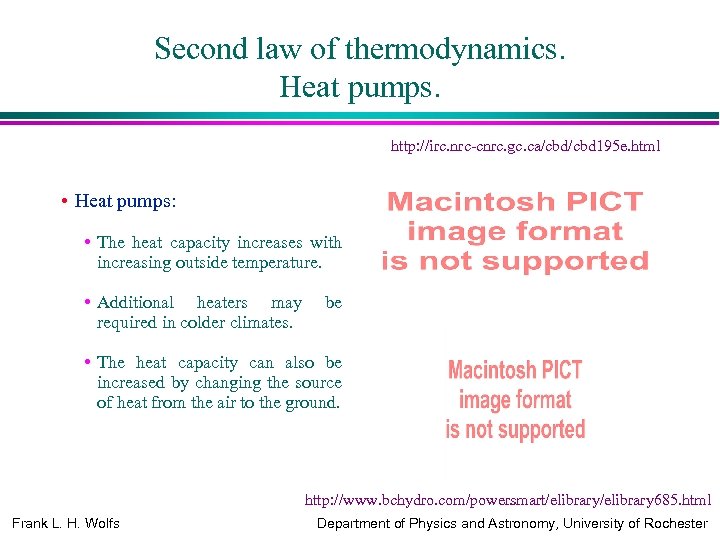 Second law of thermodynamics. Heat pumps. http: //irc. nrc-cnrc. gc. ca/cbd 195 e. html