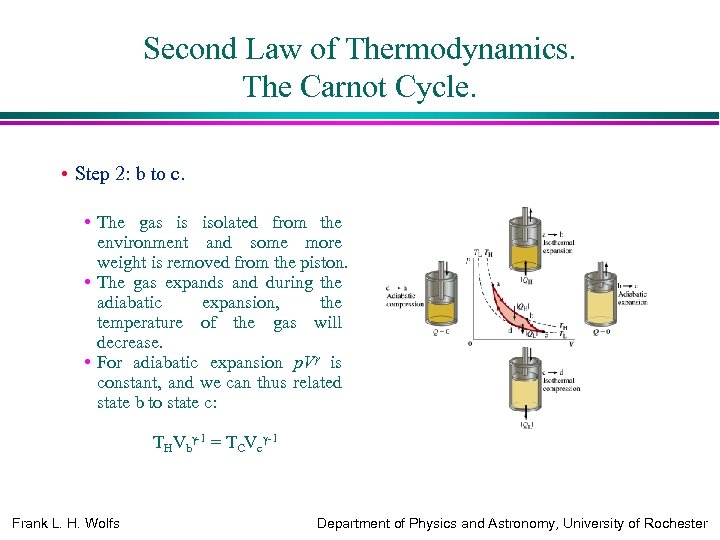 Second Law of Thermodynamics. The Carnot Cycle. • Step 2: b to c. •