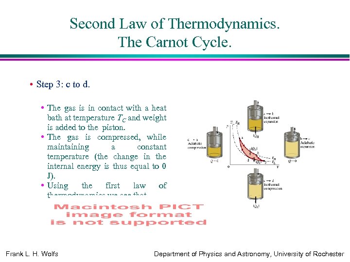 Second Law of Thermodynamics. The Carnot Cycle. • Step 3: c to d. •
