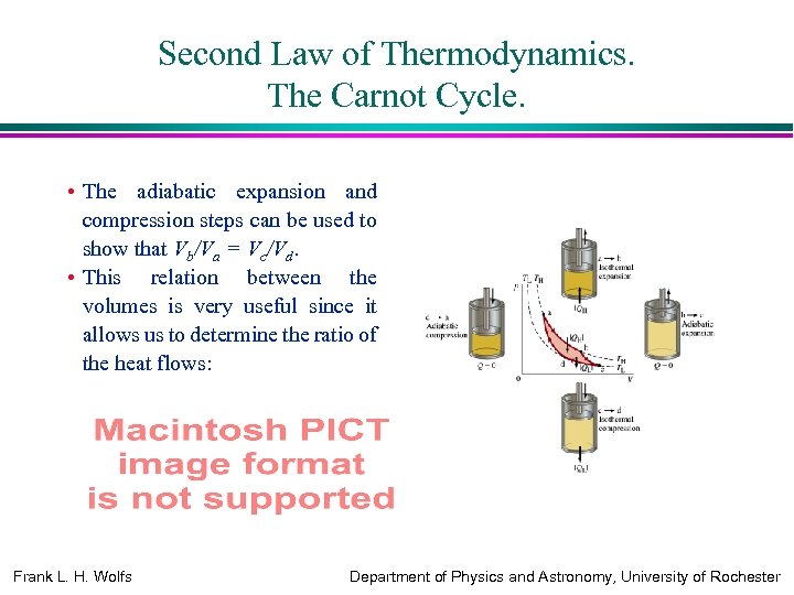 Second Law of Thermodynamics. The Carnot Cycle. • The adiabatic expansion and compression steps
