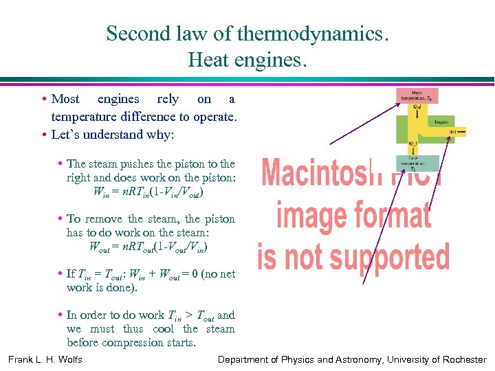 Second law of thermodynamics. Heat engines. • Most engines rely on a temperature difference