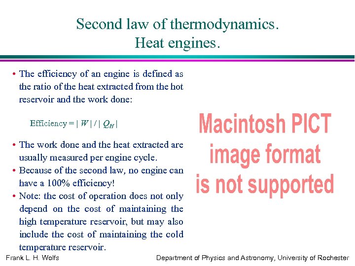 Second law of thermodynamics. Heat engines. • The efficiency of an engine is defined