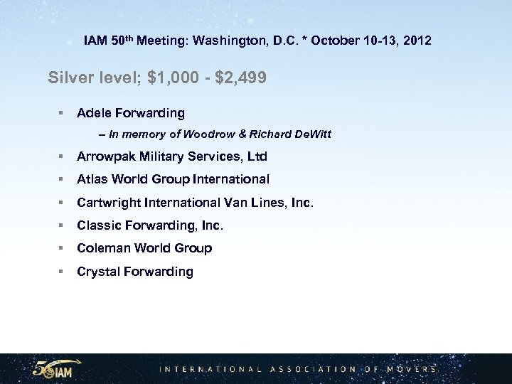  IAM 50 th Meeting: Washington, D. C. * October 10 -13, 2012 Silver