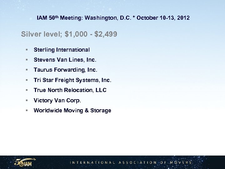  IAM 50 th Meeting: Washington, D. C. * October 10 -13, 2012 Silver