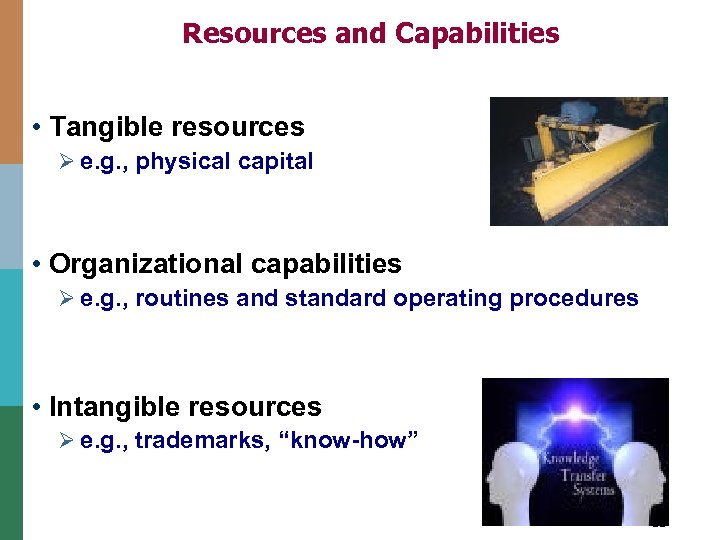 Resources and Capabilities • Tangible resources Ø e. g. , physical capital • Organizational