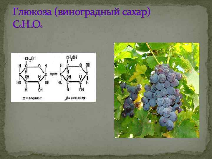 Глюкоза (виноградный сахар) С 6 Н О 12 6 