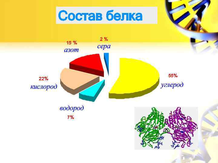 Состав белка 15 % 2 % 55% 22% 7% 