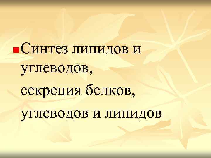 Синтез липидов и углеводов, секреция белков, углеводов и липидов n 