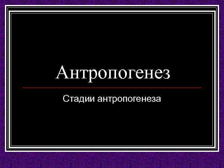 Антропогенез Стадии антропогенеза 