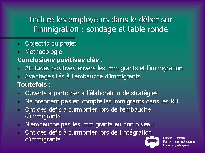 Inclure les employeurs dans le débat sur l’immigration : sondage et table ronde Objectifs