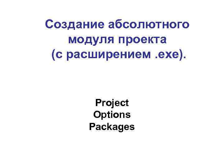 Создание абсолютного модуля проекта (с расширением. exe). Project Options Packages 