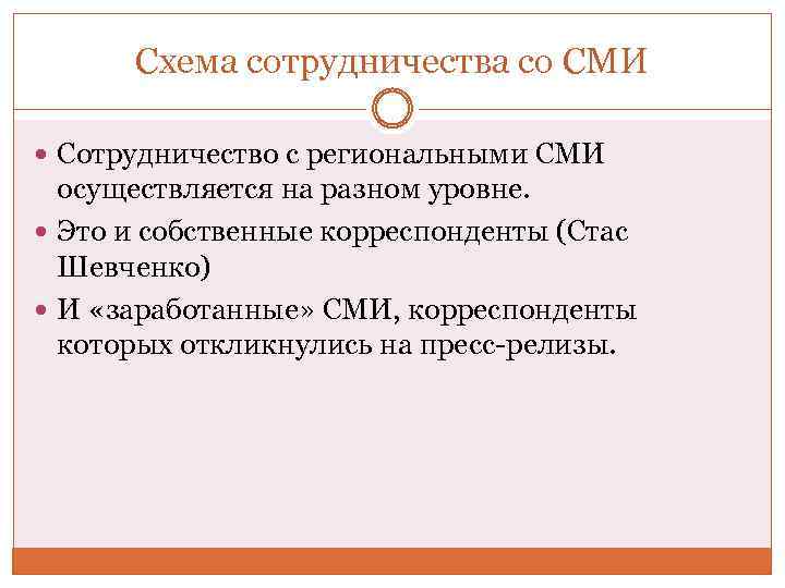 Схема сотрудничества со СМИ Сотрудничество с региональными СМИ осуществляется на разном уровне. Это и