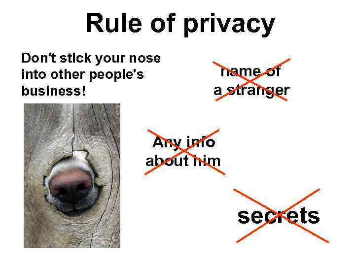 Rule of privacy Don't stick your nose into other people's business! name of a