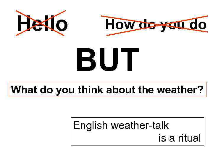 Hello How do you do BUT What do you think about the weather? English