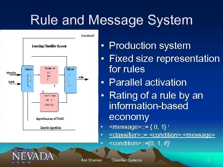 Rule and Message System • Production system • Fixed size representation for rules •