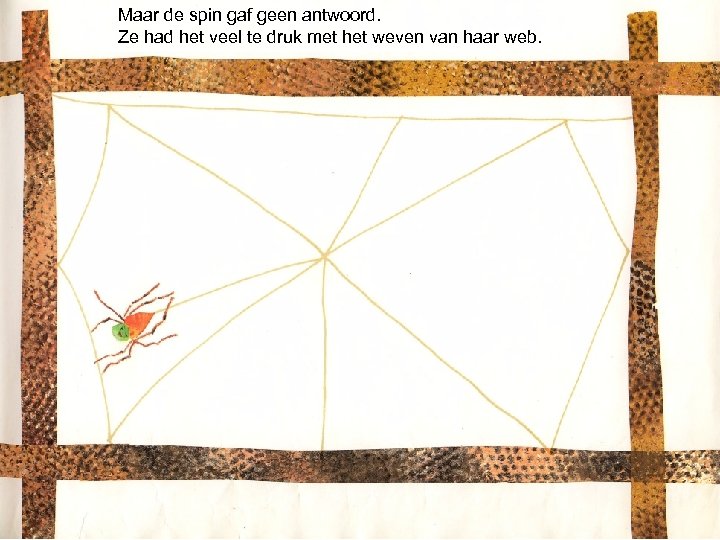 Maar de spin gaf geen antwoord. Ze had het veel te druk met het