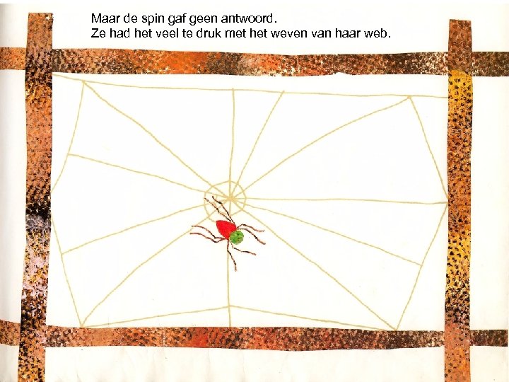 Maar de spin gaf geen antwoord. Ze had het veel te druk met het