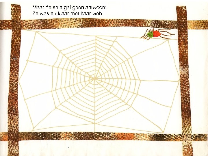 Maar de spin gaf geen antwoord. Ze was nu klaar met haar web. 