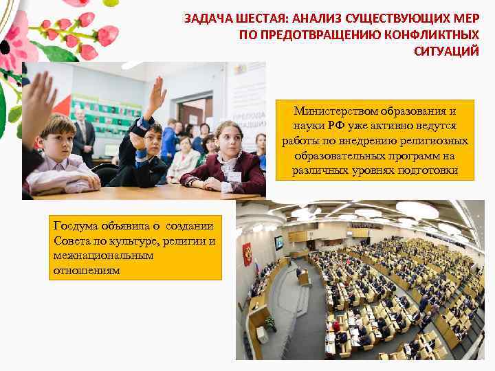 ЗАДАЧА ШЕСТАЯ: АНАЛИЗ СУЩЕСТВУЮЩИХ МЕР ПО ПРЕДОТВРАЩЕНИЮ КОНФЛИКТНЫХ СИТУАЦИЙ Министерством образования и науки РФ