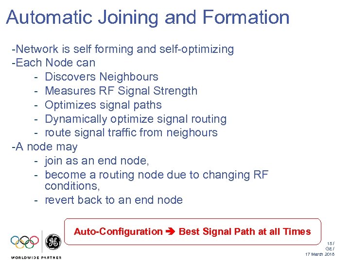 Automatic Joining and Formation -Network is self forming and self-optimizing -Each Node can -