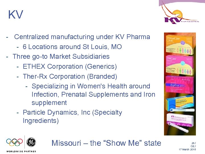 KV - Centralized manufacturing under KV Pharma - 6 Locations around St Louis, MO