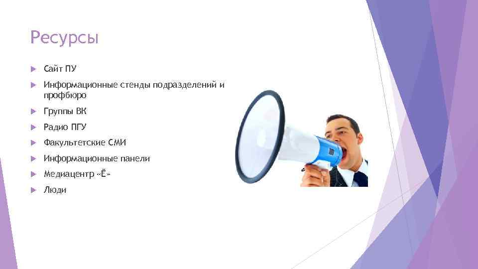 Ресурсы Сайт ПУ Информационные стенды подразделений и профбюро Группы ВК Радио ПГУ Факультетские СМИ