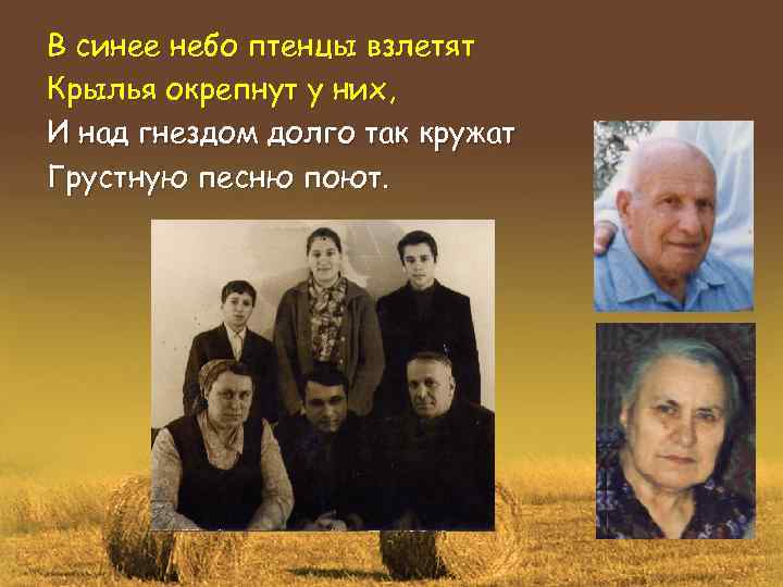 В синее небо птенцы взлетят Крылья окрепнут у них, И над гнездом долго так
