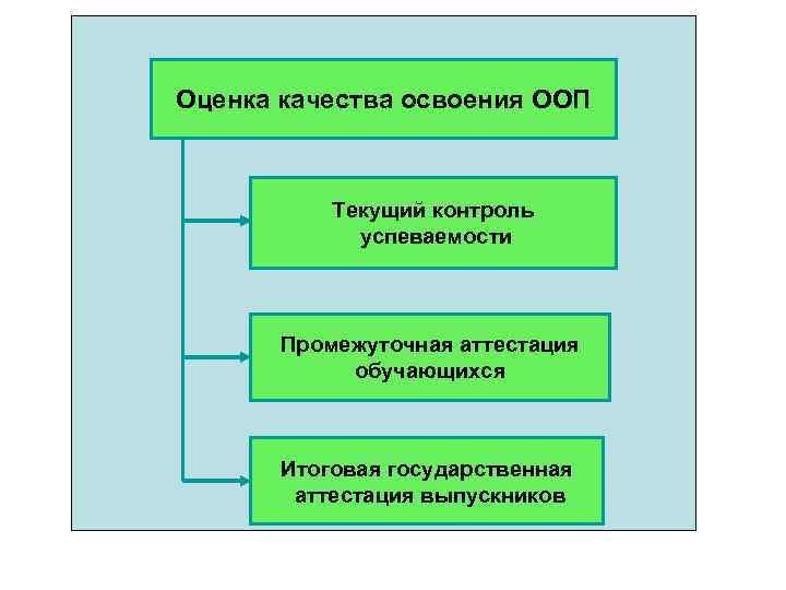 Оценка качества освоения ООП Текущий контроль успеваемости Промежуточная аттестация обучающихся Итоговая государственная аттестация выпускников